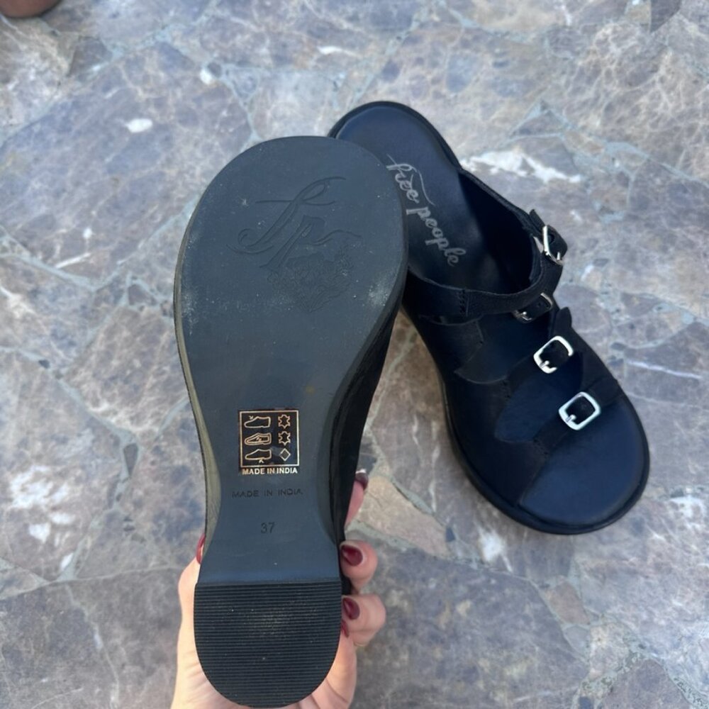 Free People Huffman Buckle Wedge Heels Goth Edgy Y2K - 6.5 / 37 - Picture 4 of 8